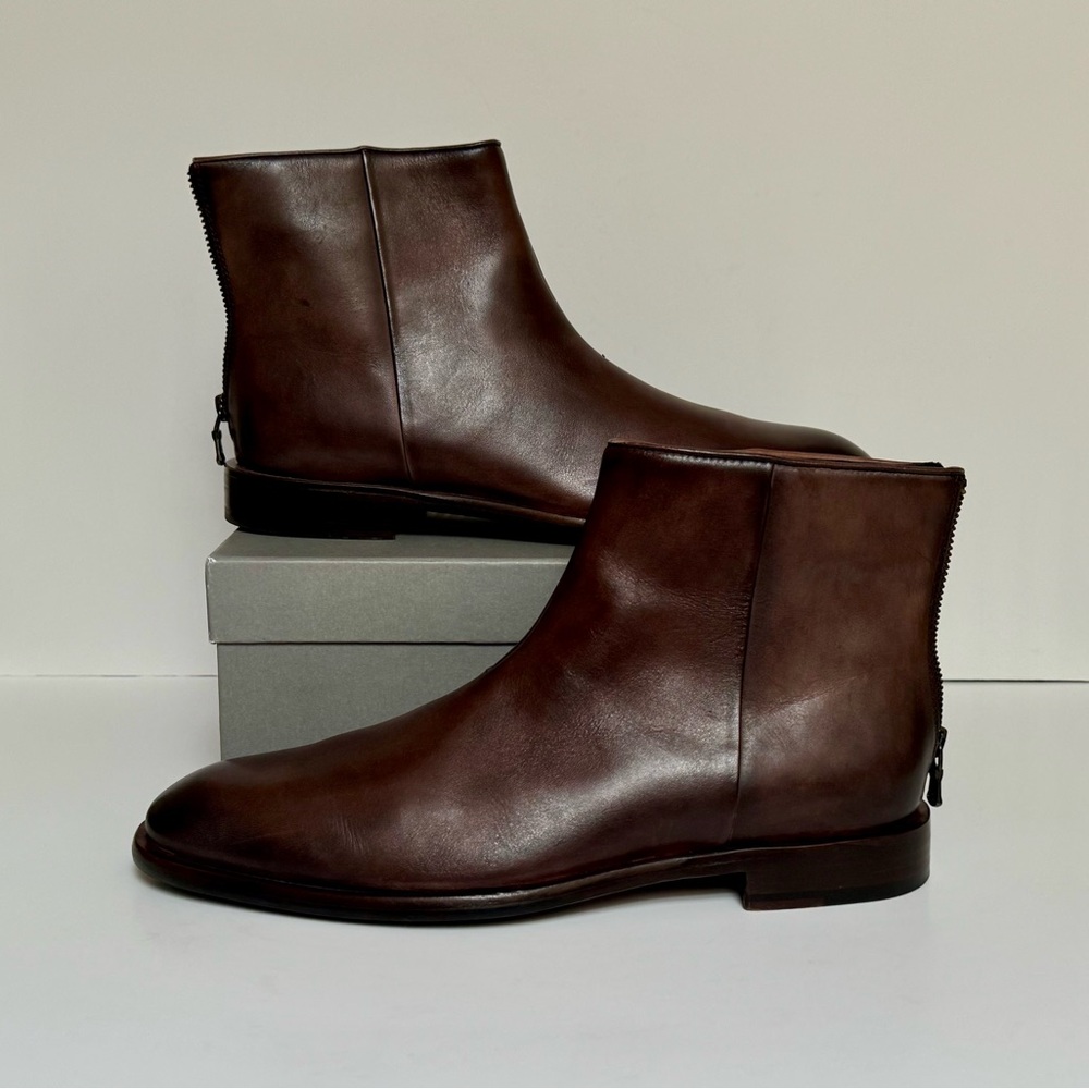 John Varvatos Men’s Dark Brown Back Zip Leather Boots Size 9